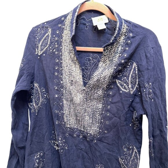 Sandy Starkman embroidered leaves navy blue silver sparkle sequins HOLID… - Picture 3 of 3